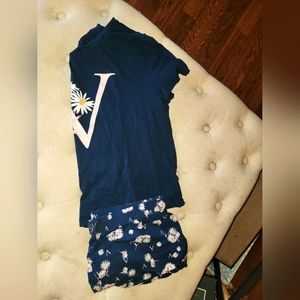 VS Victoria Secret Pajama Set Daisy Patter Shirt and Shorts